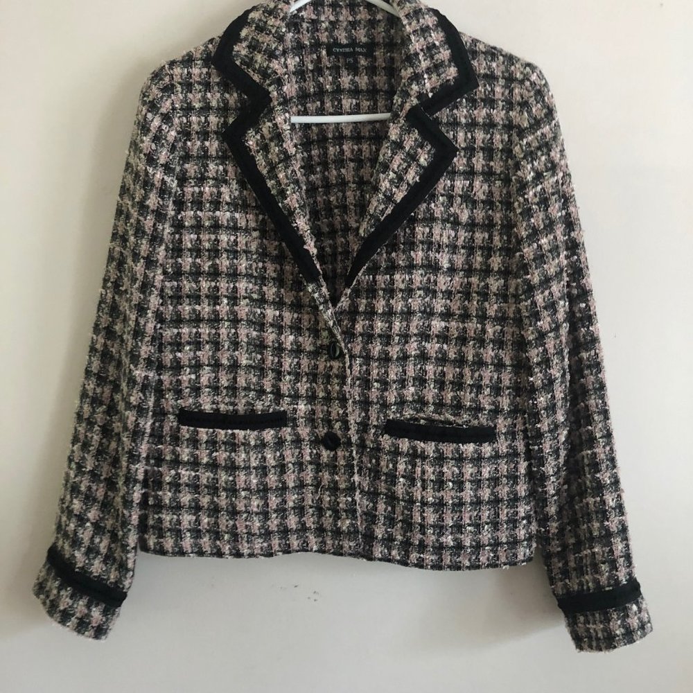 Cynthia Max Pink and Black Tweed Short Dress Jacket